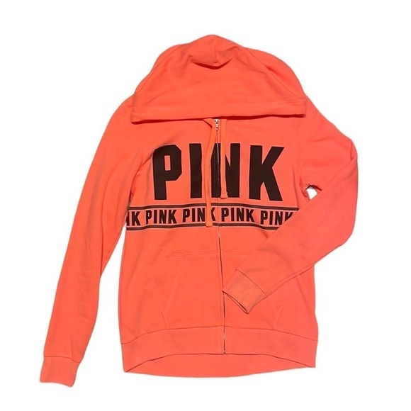 Pink Victoria’s Secret Orange‎ Zip Up Hoodie Size XS - Picture 1 of 7